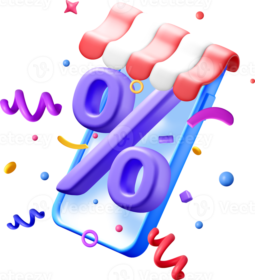 Colorful 3D Percentage Symbol on Smartphone png