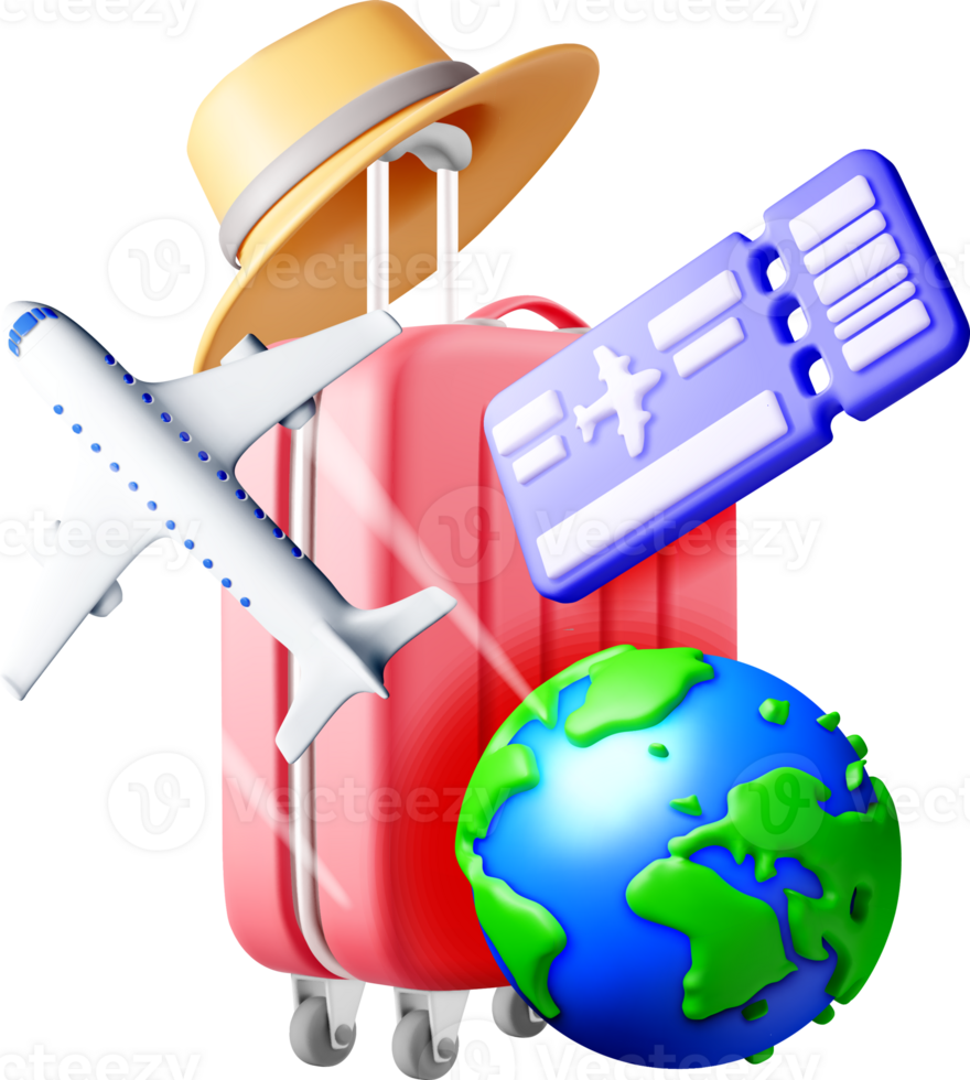 3D Travel Essentials Luggage and Accessories png
