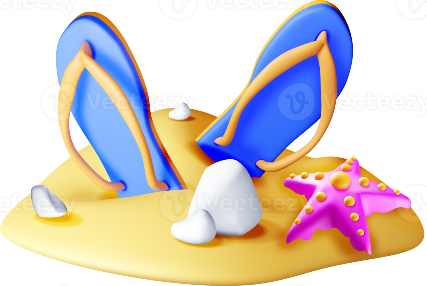 Colorful 3D Flip Flops on Sandy Beach Scene png