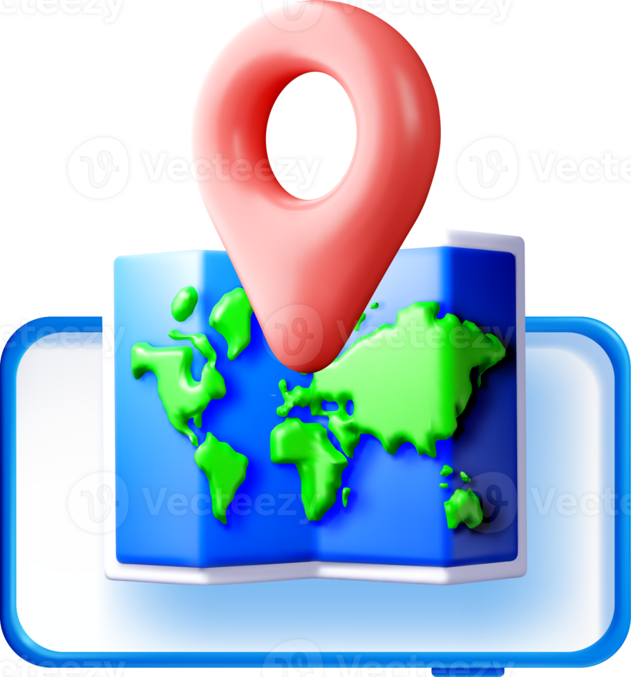 3D Map with Location Pin and World View png