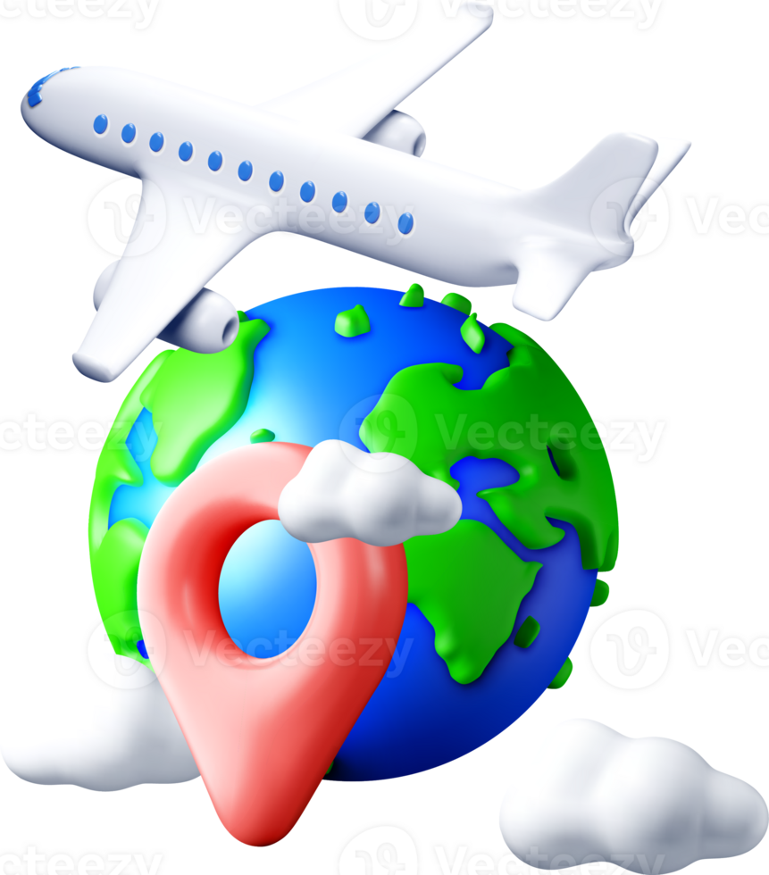 3D Airplane and Globe Travel Illustration png