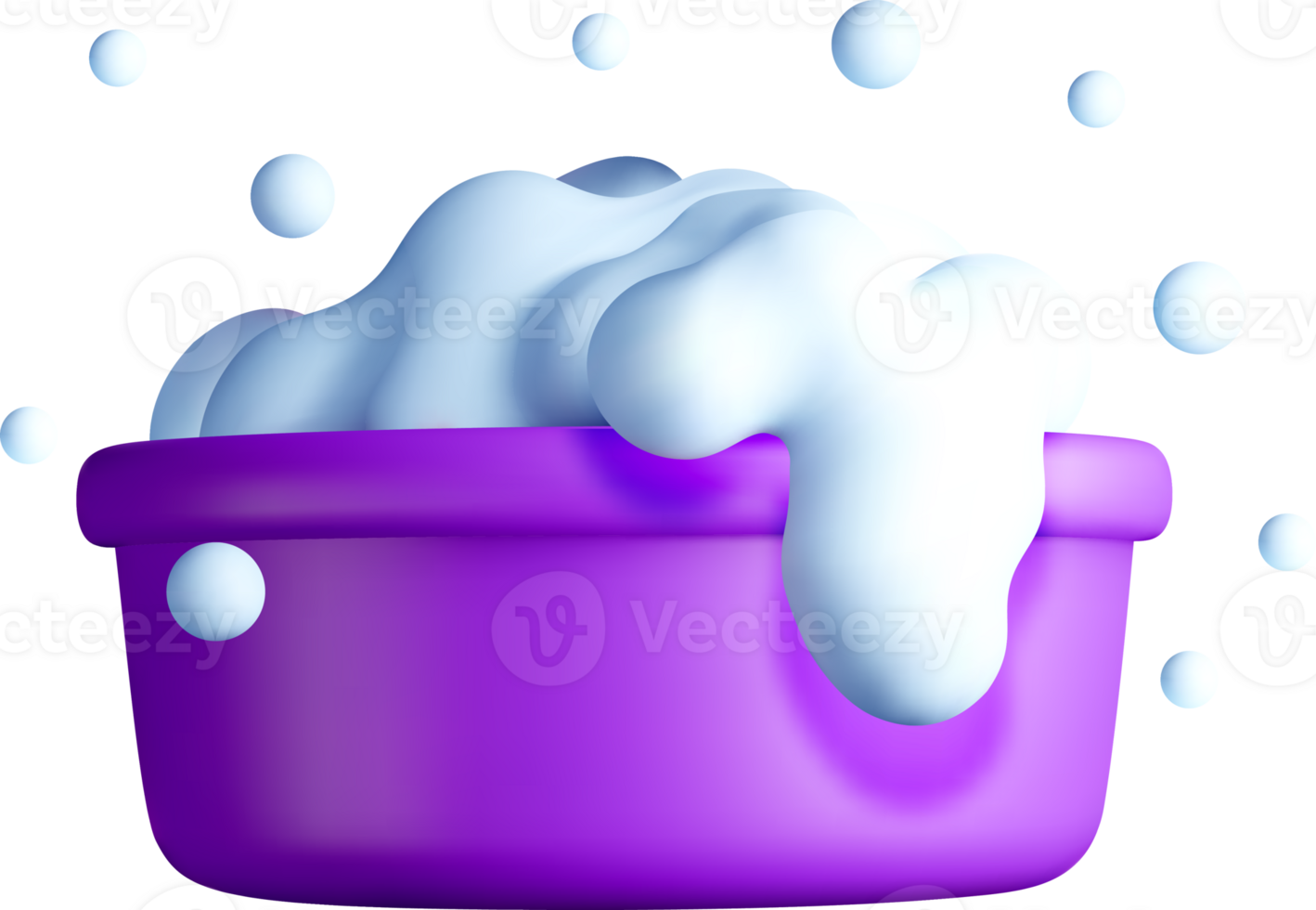 3D Soapy Bubbles in a Purple Container png