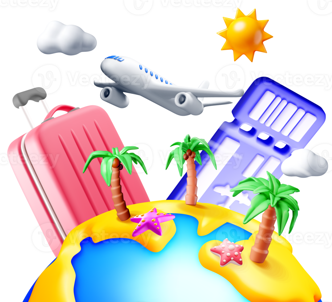 3D Travel Exploration with Plane and Luggage png