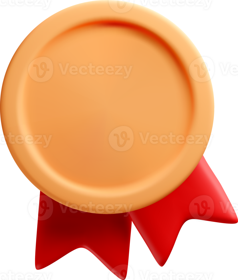 3D Medal Badge with Red Ribbon Design png