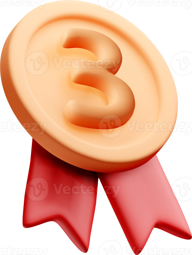 3D Gold Medal with Red Ribbon Design. png