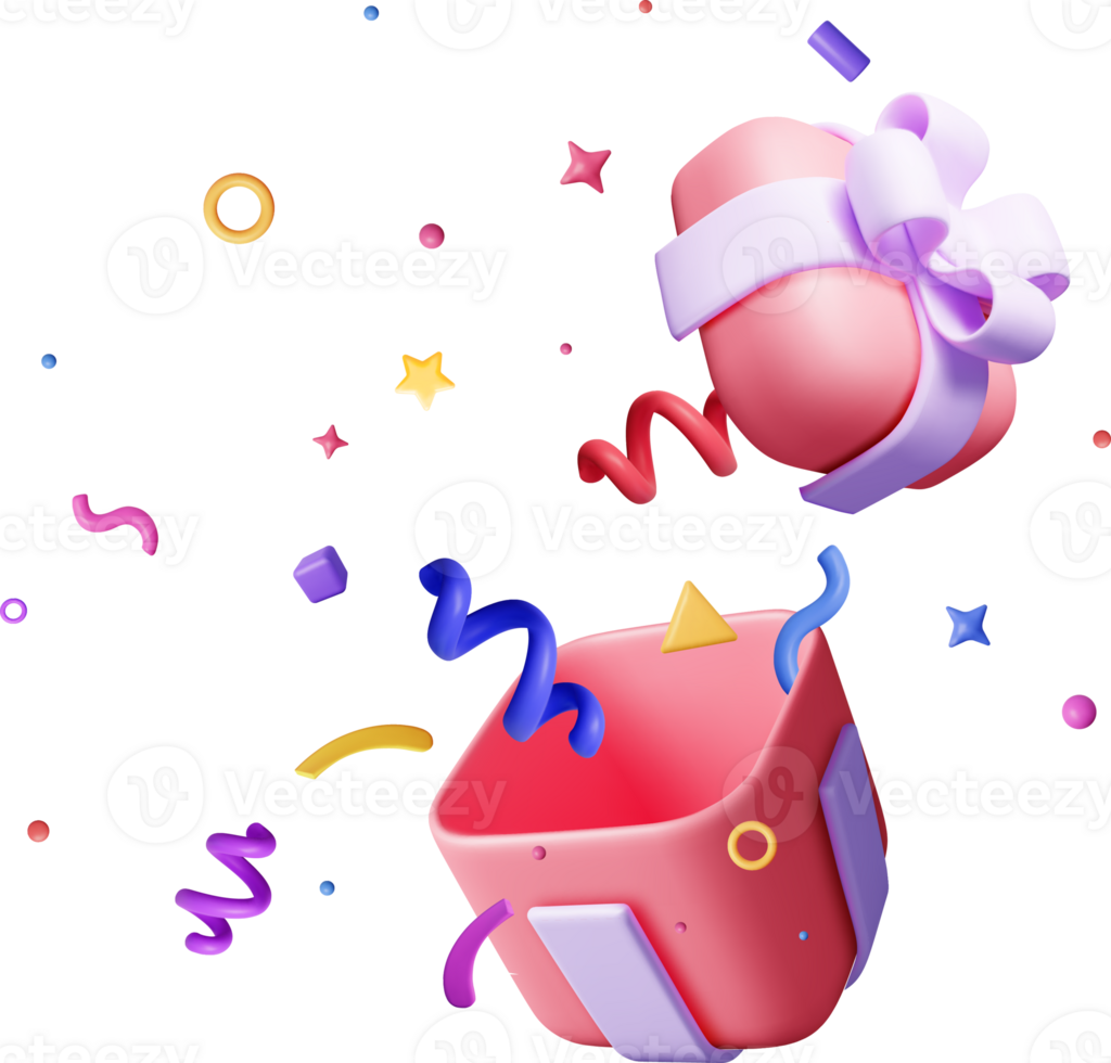 Colorful 3D Gift Box with Flying Confetti png