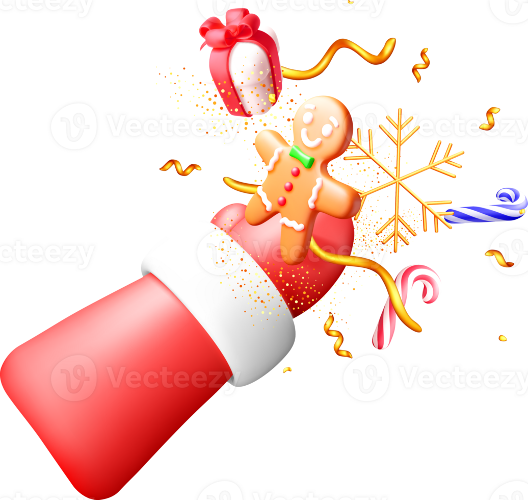 Festive 3D Stocking with Gingerbread Delight png