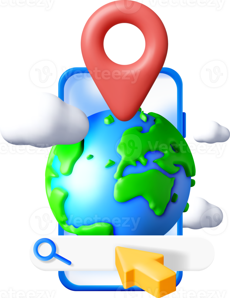 3D Interactive Map with Location Pin and Cloud png
