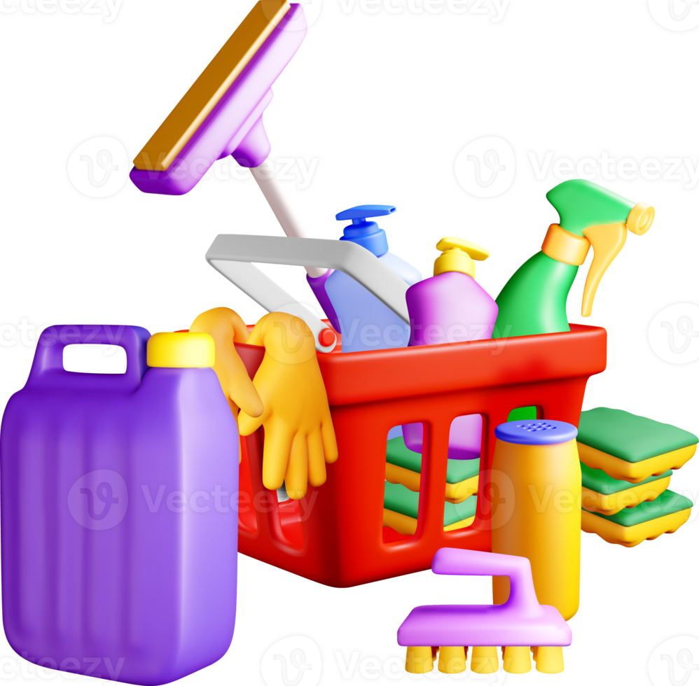 3D Cleaning Supplies in a Basket. png