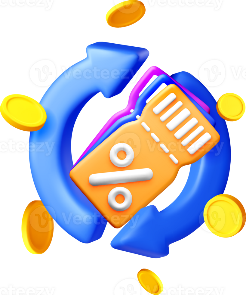 3D Discount Tags with Coins and Arrows png