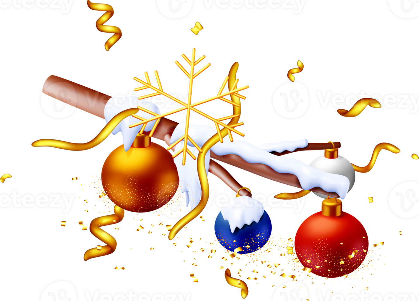 3D Festive Decorations with Snowflakes and Ornaments png
