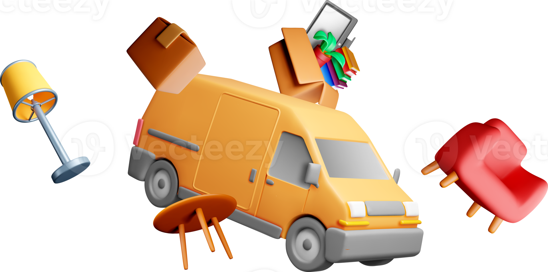 Colorful 3D Delivery Van with Moving Items png