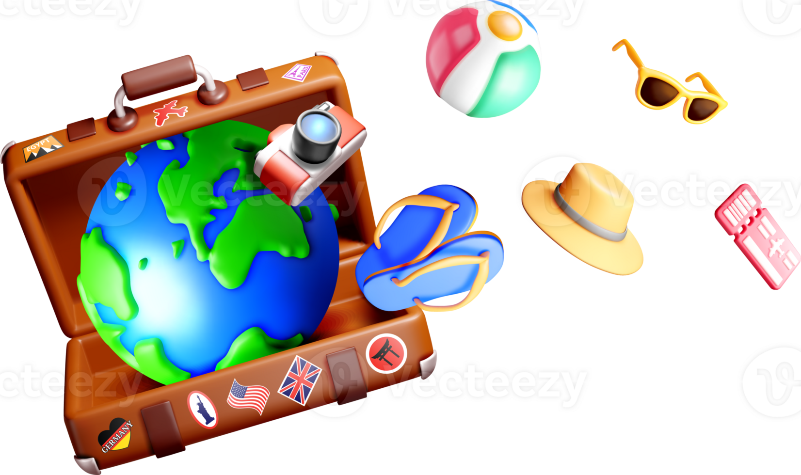 Colorful 3D Travel Essentials and Globe png