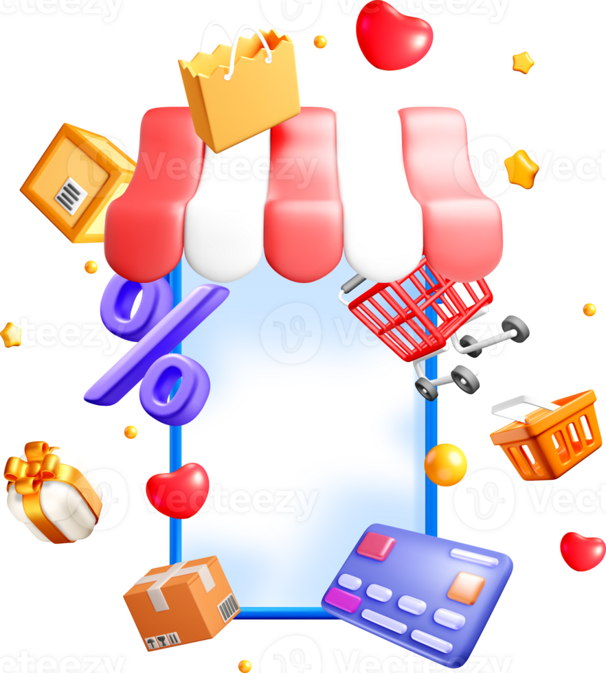 Colorful 3D Shopping Elements and Icons png