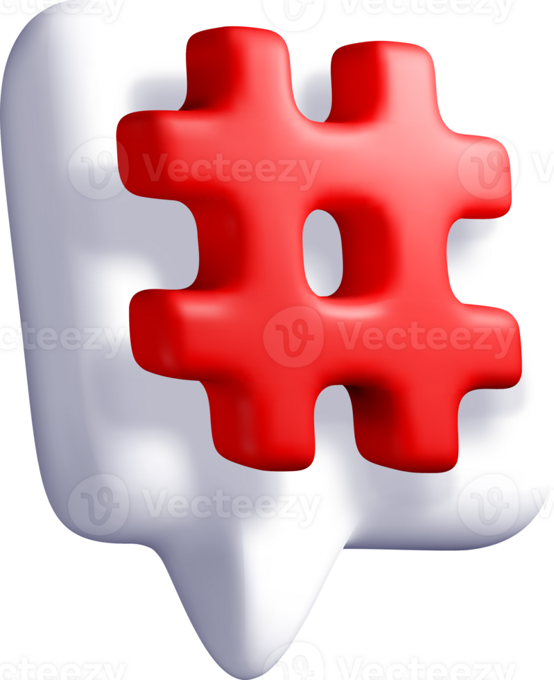 3D Speech Bubble with Red Hashtag Symbol png