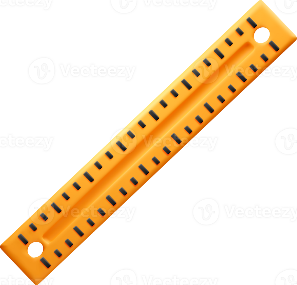 3D Orange Ruler with Measurement Markings png