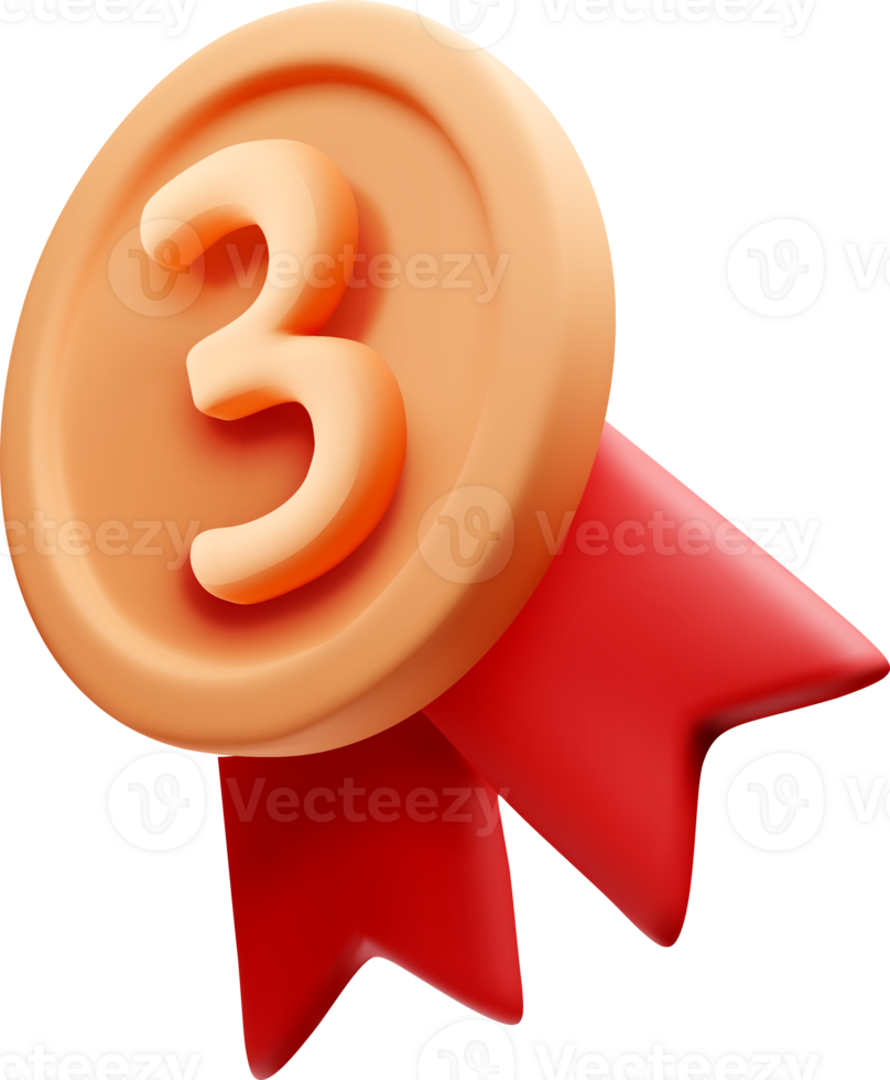 3D Third Place Medal with Red Ribbon Design png