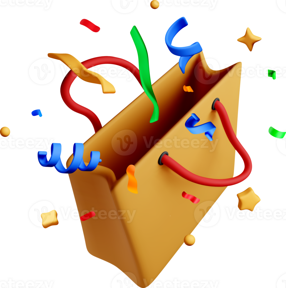 3D Colorful Party Bag with Confetti Elements png
