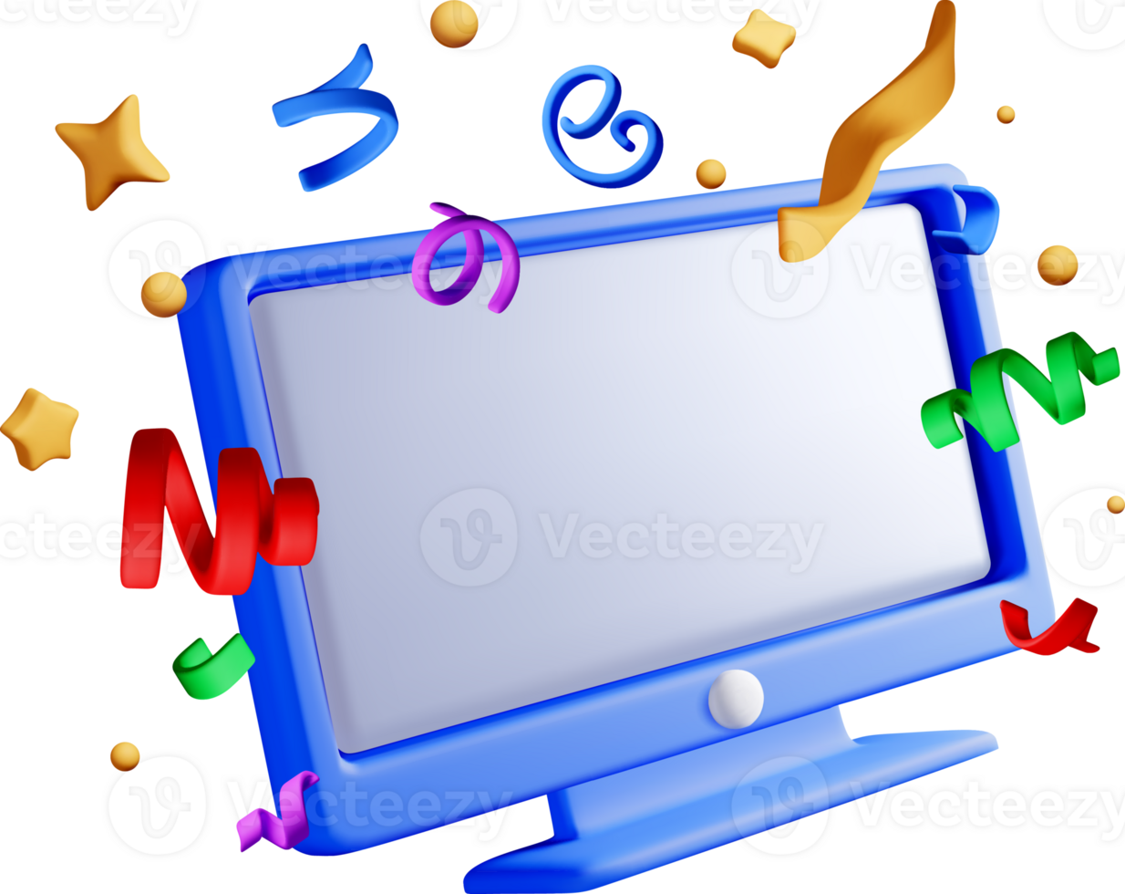 Colorful 3D Computer Screen with Decorations png