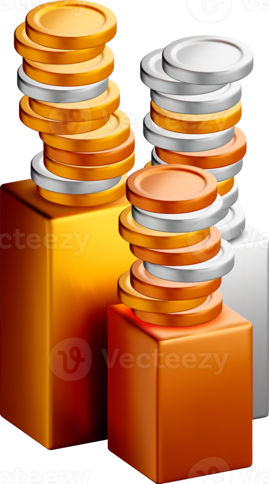 3D Stacked Coins and Blocks Composition png