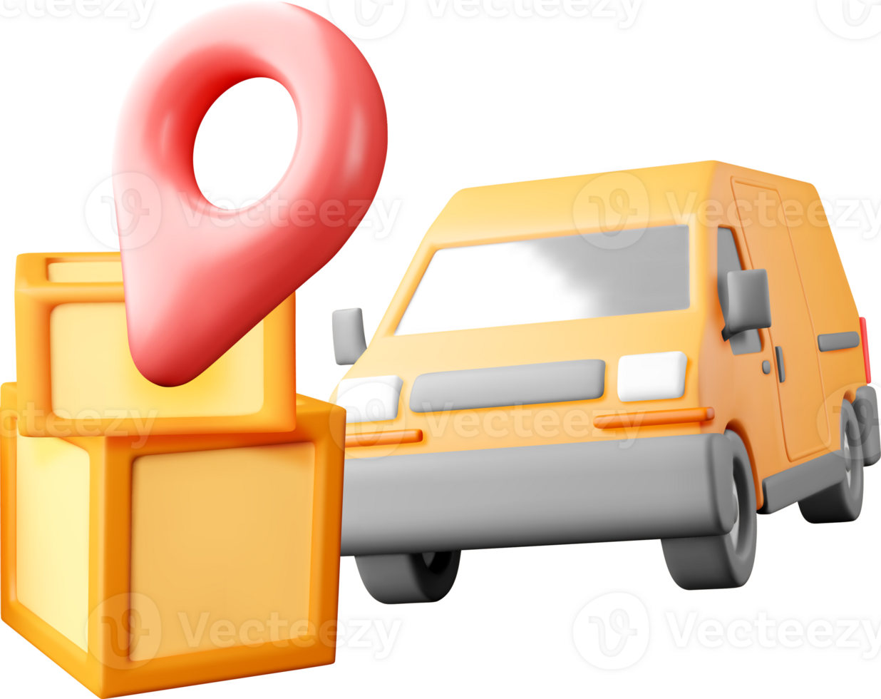3D Delivery Van with Location Pin and Boxes. png