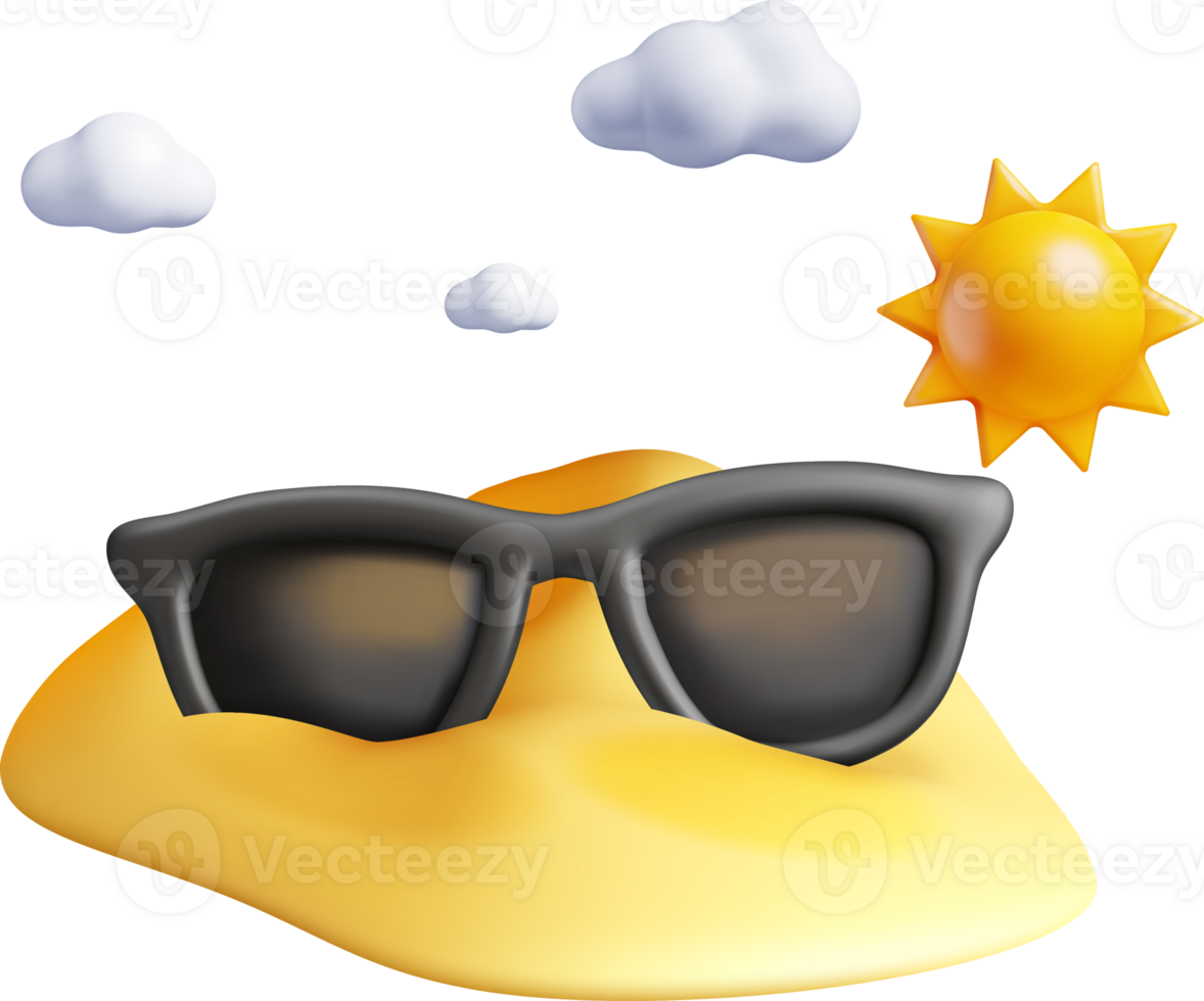 3D Sunglasses on a Sunny Beach Scene png