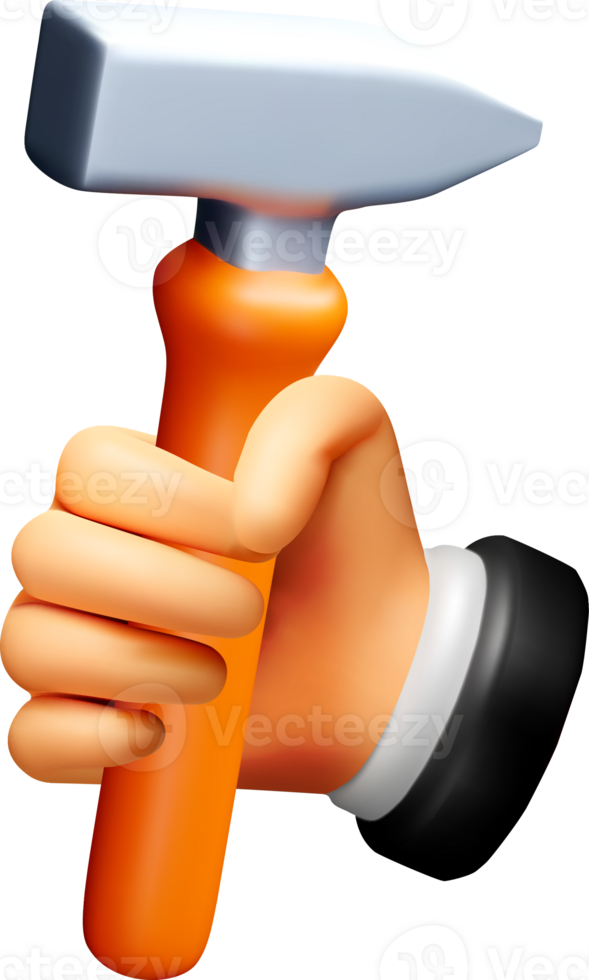3D Hand Holding a Hammer png