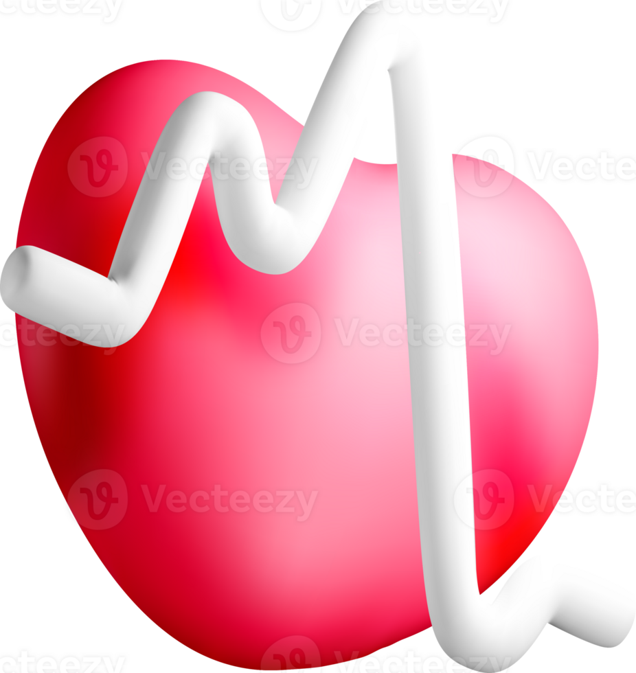 3D Heart with Pulse Line Design Concept png