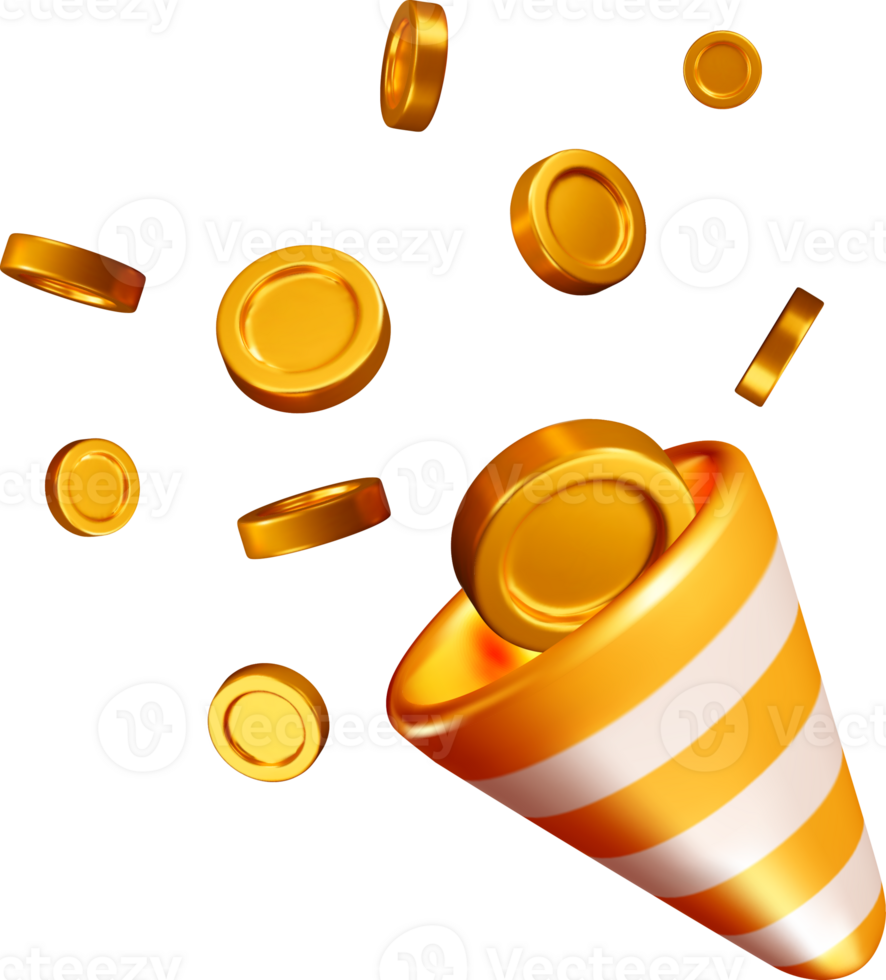3D Cone Filled with Shimmering Golden Coins png