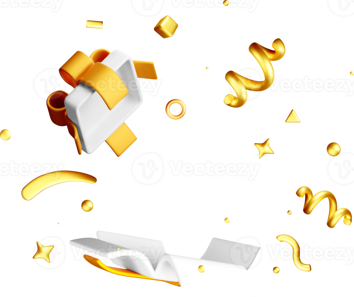 Colorful 3D Gift Box Surrounded by Shapes png