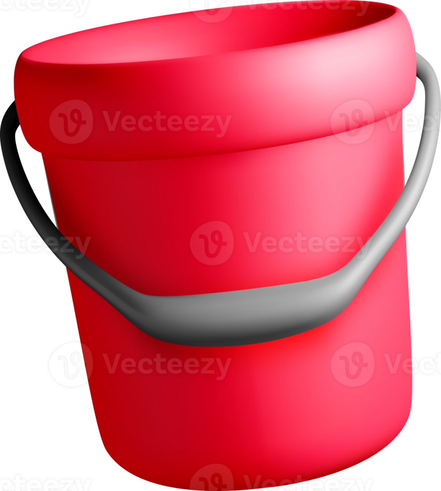 Colorful 3D Red Bucket with Handle Design png