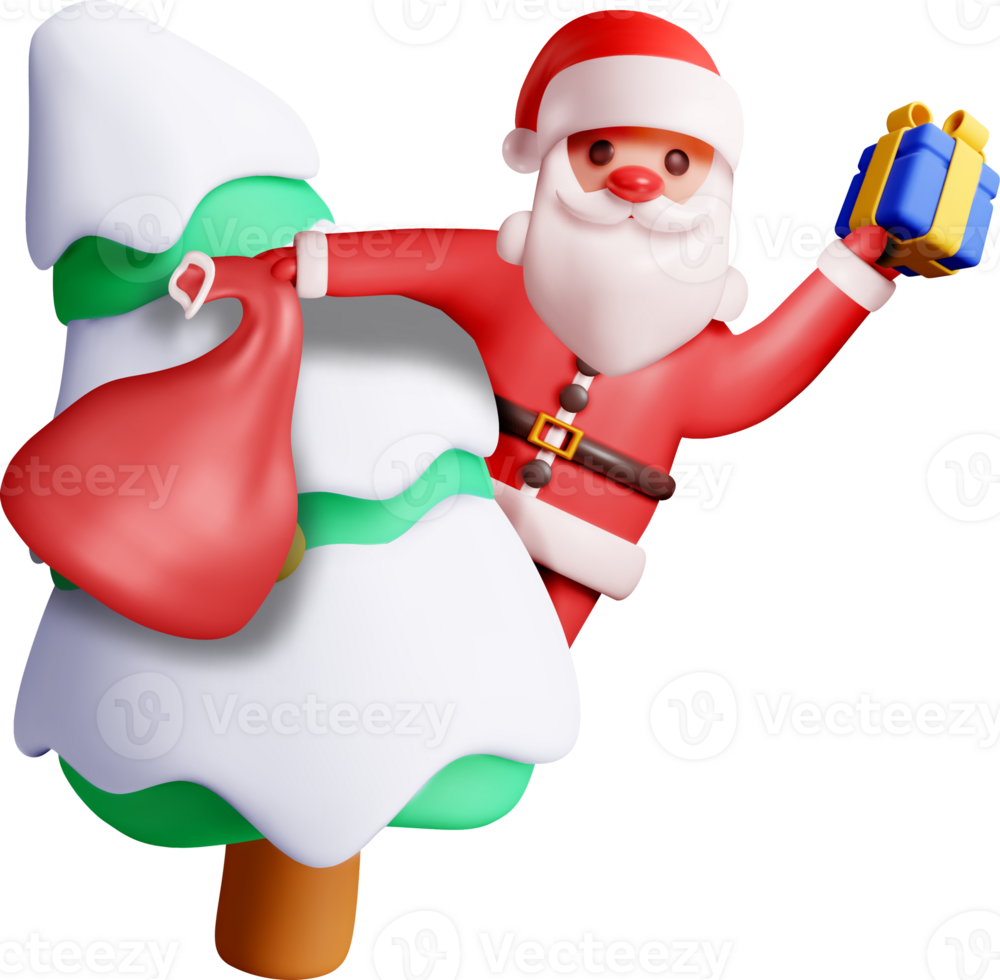 Cheerful 3D Santa Claus by a Christmas Tree png