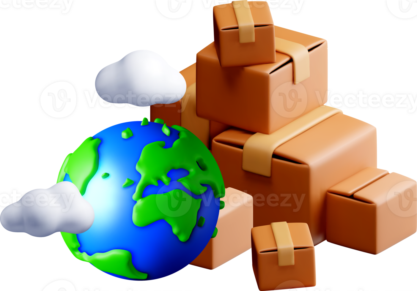 3D Delivery Packages with Earth Concept Design png