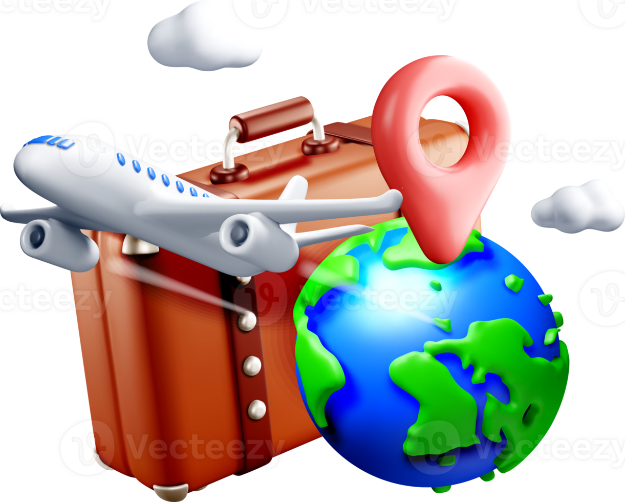 3D Travel Elements with Suitcase and Airplane png