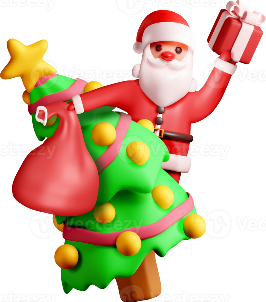 Festive 3D Santa Claus with Christmas Tree png