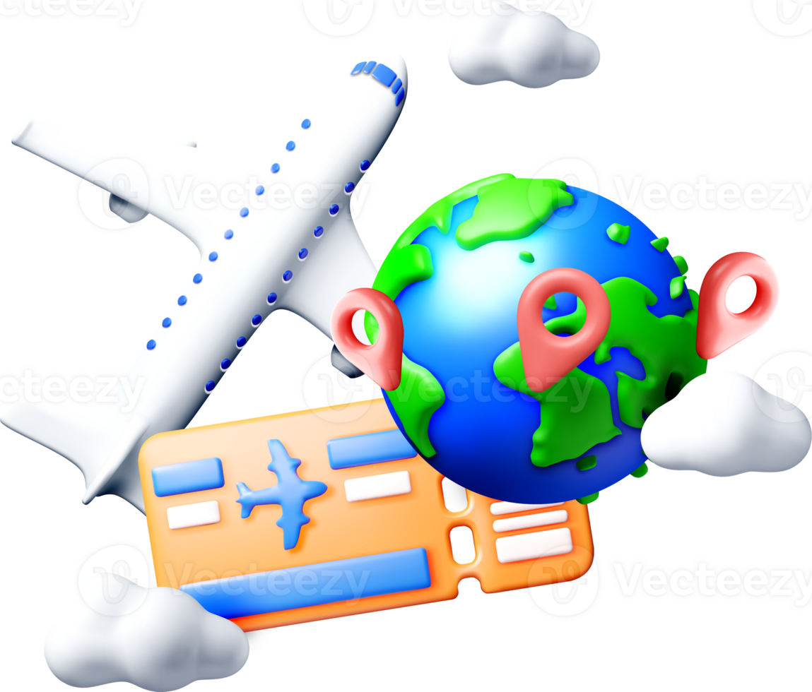 3D Illustration of Travel Elements and Passport png