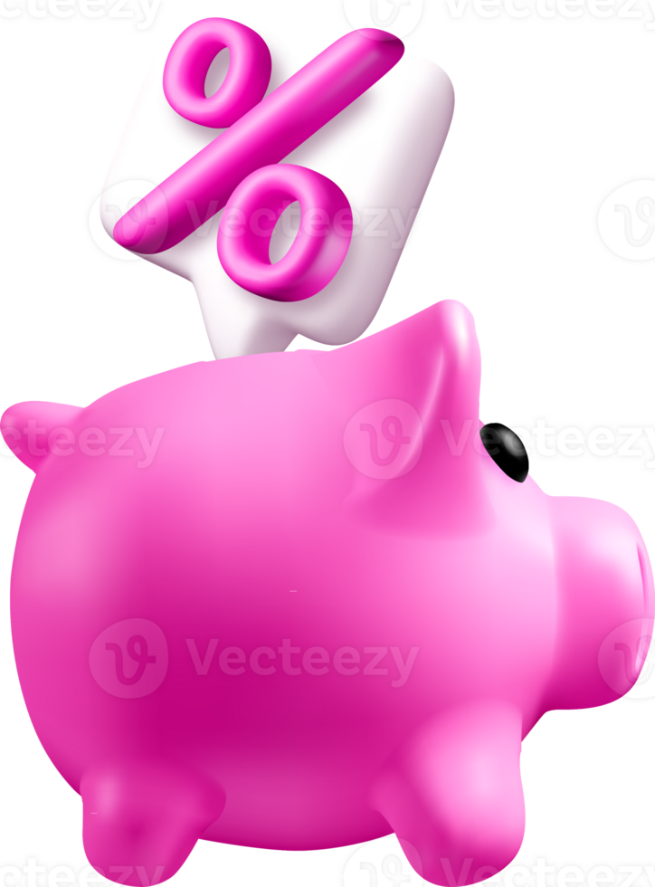 3D Piggy Bank with Percentage Symbol Above png