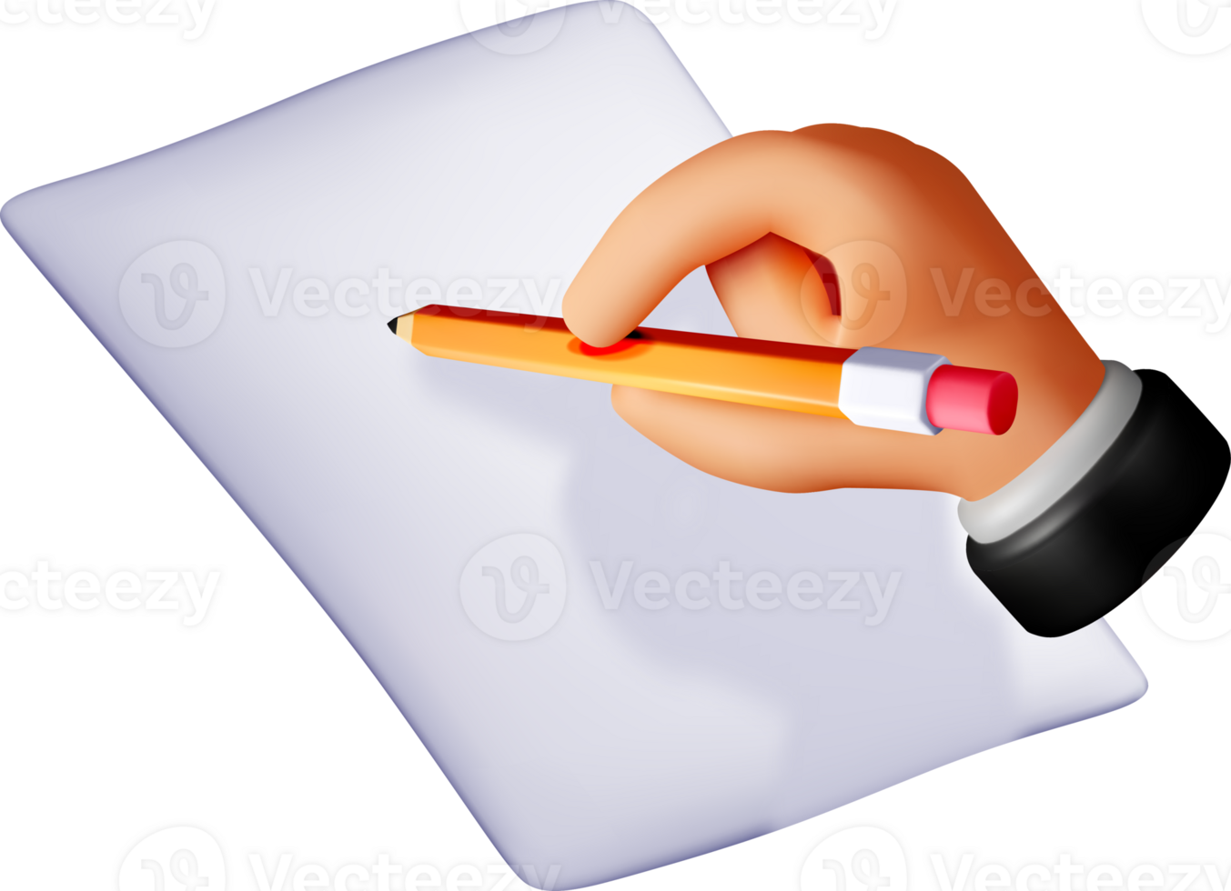 3D Hand Holding Pencil Over Blank Paper png
