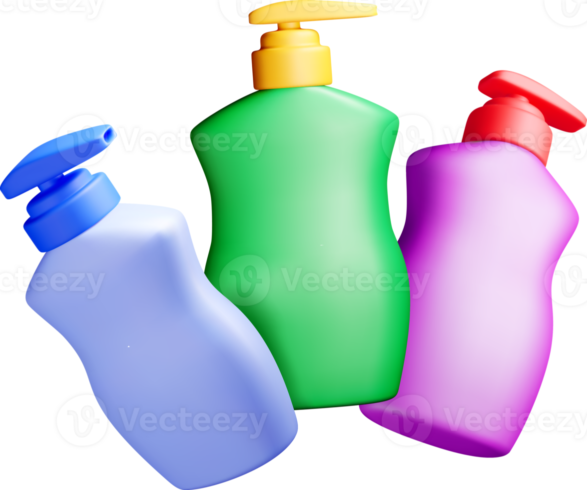 Colorful 3D Bottles of Liquid Soap png