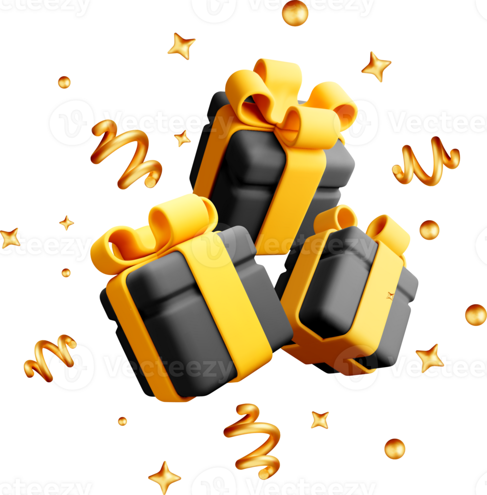 Colorful 3D Presents with Bows and Decorations png