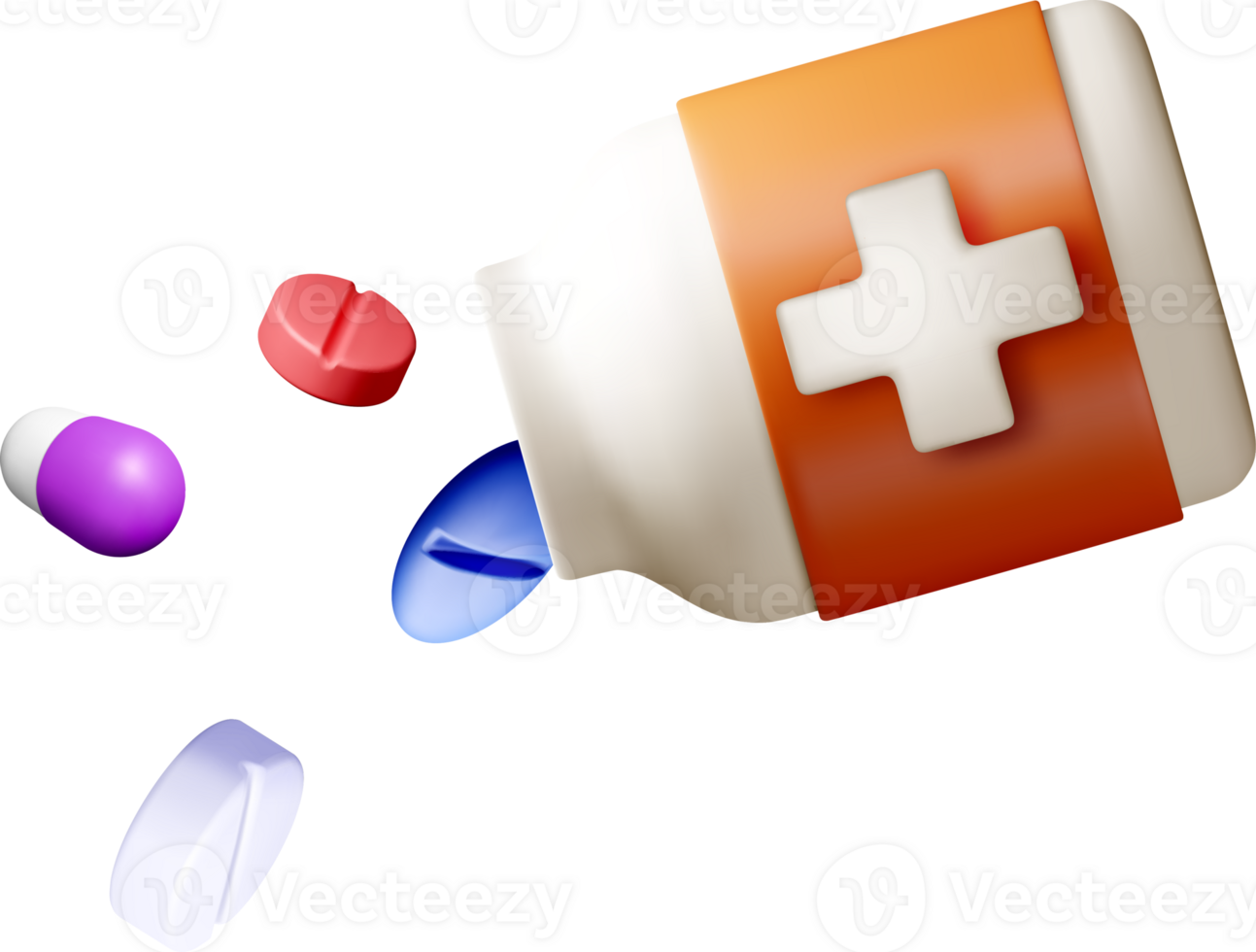 3D Medicine Bottle with Pills and Capsules png