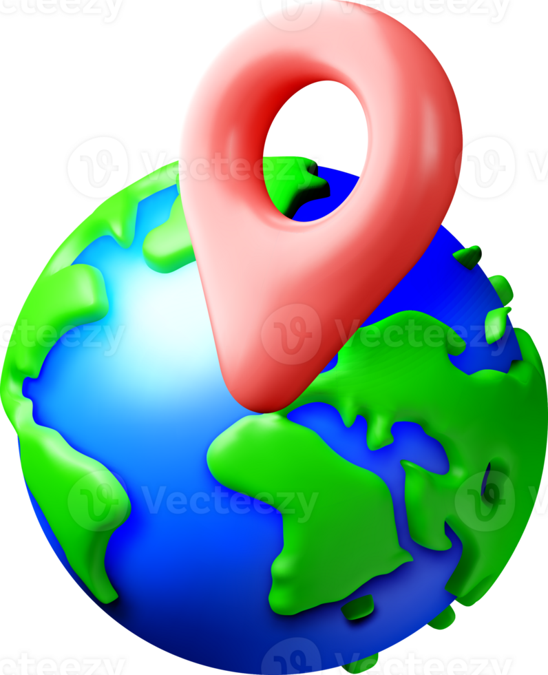3D Globe with Location Pin Symbolizing Geography png