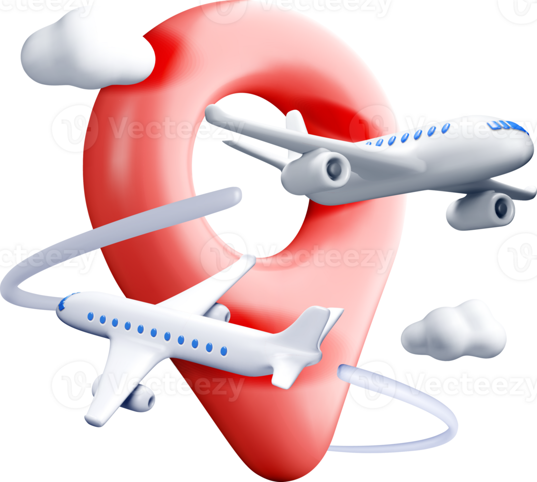 3D Airplanes and Location Pin Design Concept png