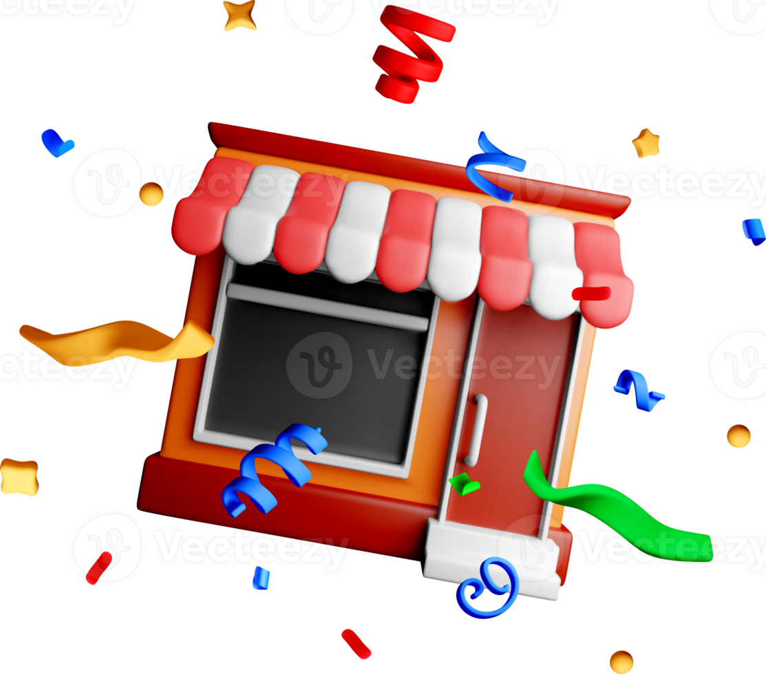 Colorful 3D Storefront Surrounded by Confetti png