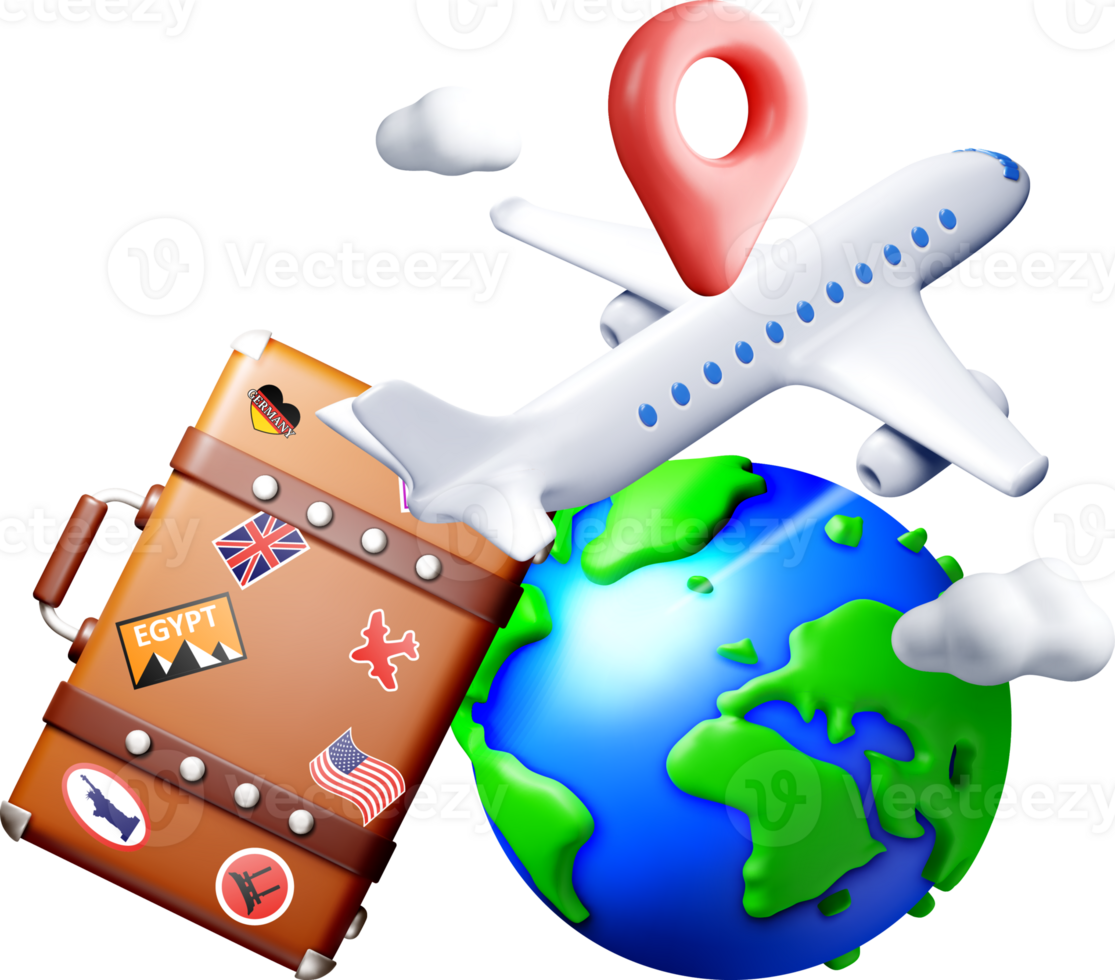3D Travel Elements Featuring Airplane and Suitcase png