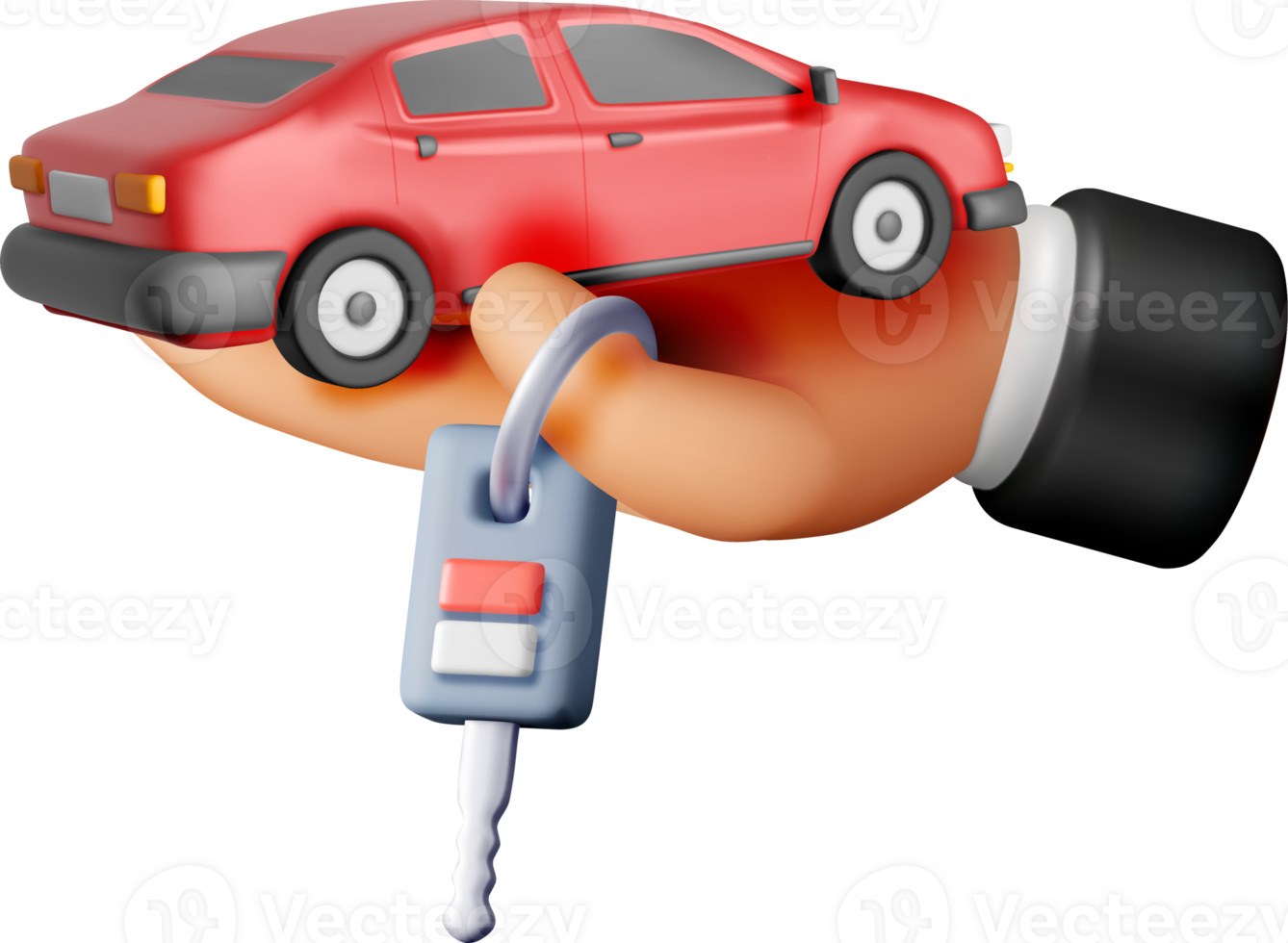 3D Hand Holding Red Car Model and Key png