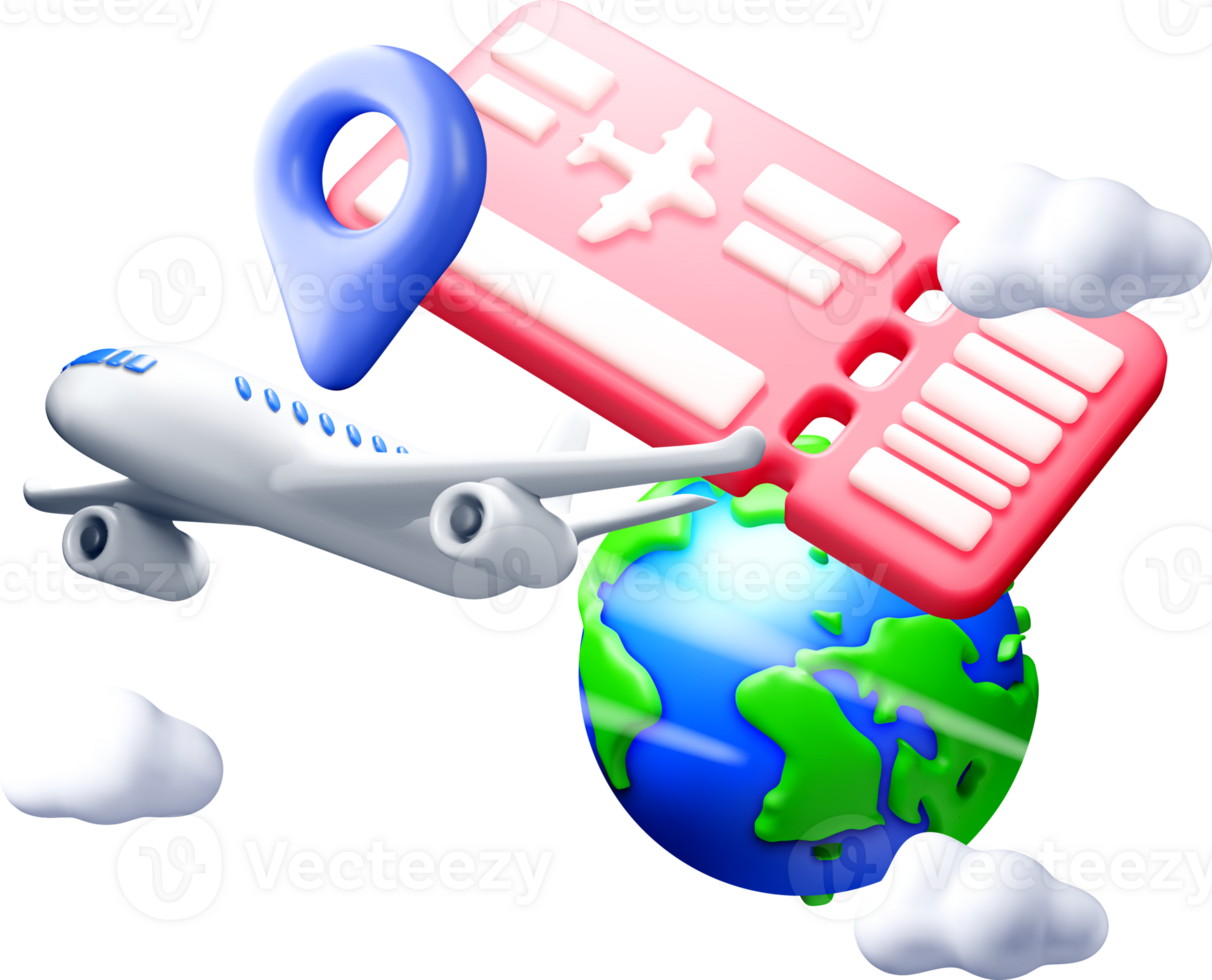 3D Travel Essentials Featuring Globe and Plane png