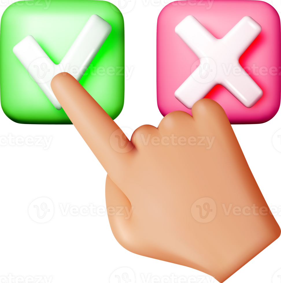 3D Hand Selecting Between Check and Cross Icons png
