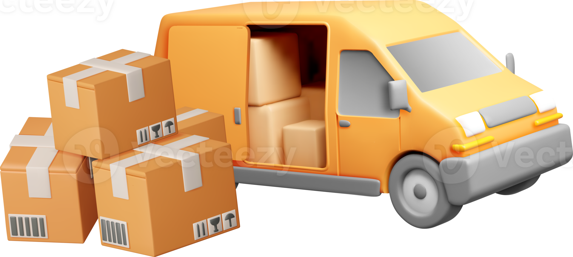 3D Delivery Van with Packages and Boxes png