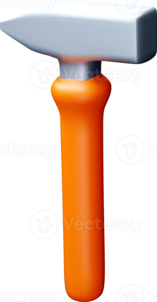 3D Hammer Model with Orange Handle Design png